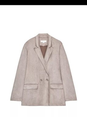 Zara Taupe Double-Breasted Suede Blazer